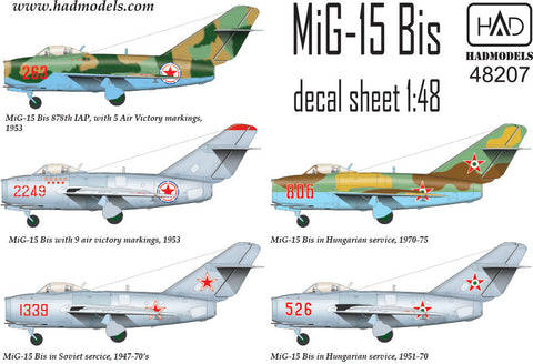 HADモデル 48207 1/48 MiG-15 Bis（北朝鮮、ソ連、ハンガリー）デカールシート