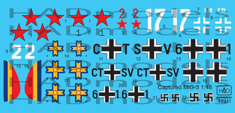 HADモデル 48211 1/48 鹵獲されたMiG-3のデカールシート