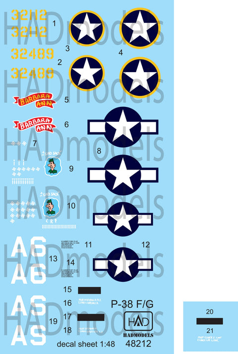 HADモデル 48212 1/48 P-38 F/G タミヤキット用 アバウブ・ヨーロッパ デカールシート