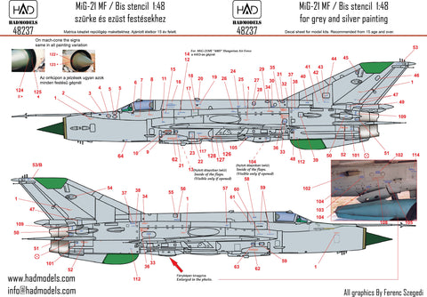 HADモデル 48237 1/48 MiG-21 MF/Bis ステンシル2 ブルーデカールシート