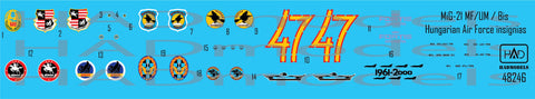 HADモデル 48246 1/48 MiG-21 MF/ Bis/UM ハンガリー空軍記章デカール シート