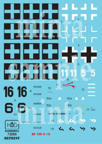 HADモデル 72086 1/72 メッサーシュミット Bf 109 G-10 デカールシート