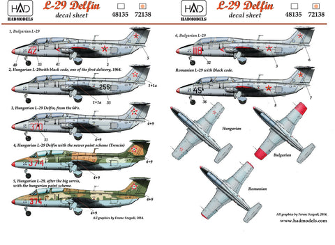 HADモデル 72138 1/72 L-29（ハンガリー、ブルガリア、ルーマニア）デカールシート