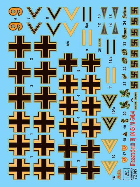 HADモデル 72149 1/72 Me Bf 109 E1/3/4 (キエキ、グレース、フォルトゥナ、モッティ) デカールシート