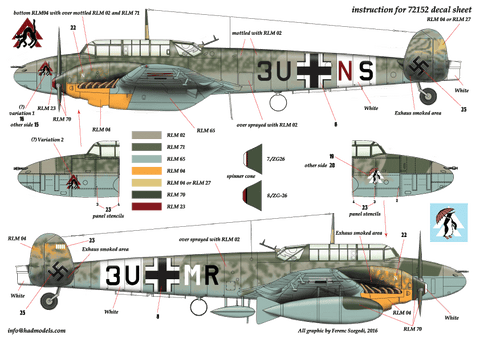 HADモデル 72152 1/72 メッサーシュミット Bf 110 D-3 ”アフリカ” Part 1 デカールシート