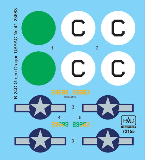 HADモデル 72155 1/72 B-24D グリーンドラゴン USAF デカールシート