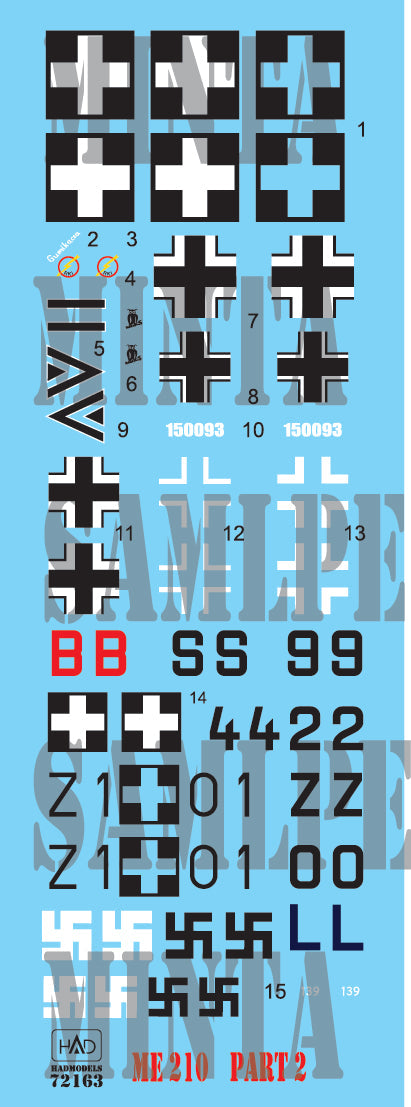 HADモデル 72163 1/72 Me 210 パート2 デカールシート