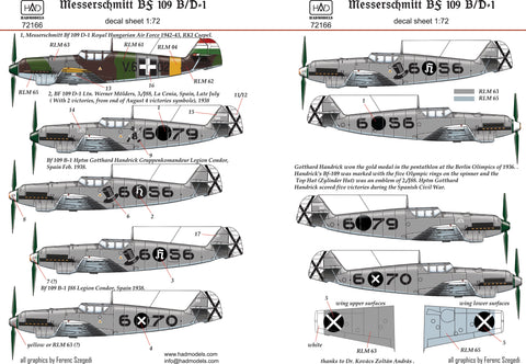 HADモデル 72166 1/72 Bf 109 B/D デカールシート