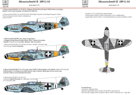 HADモデル 72174 1/72 メッサーシュミット Bf 109 G-14 デカールシート