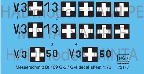HADモデル 72176 1/72 メッサーシュミット Bf 109 G-2/G-4 デカールシート