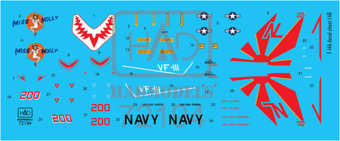 HADモデル 72194 1/72 F-14A VF111 「サンダウナーズ」 - ミス・モリー デカールシート