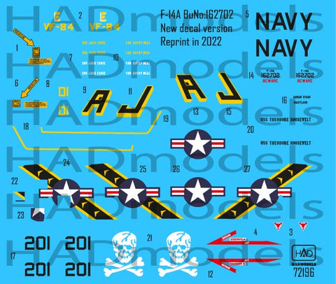 HADモデル 72196 1/72 F-14A VF-84 ジョリーロジャース デカールシート