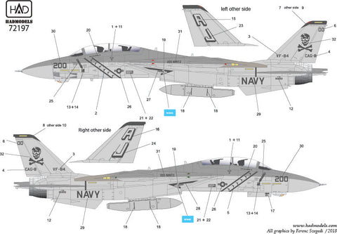 HADモデル 72197 1/72 F-14A VF-84 ジョリーロジャース USS ニミッツ 低視認性デカールシート