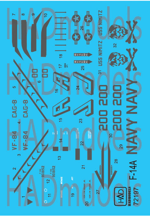 HADモデル 72197 1/72 F-14A VF-84 ジョリーロジャース USS ニミッツ 低視認性デカールシート