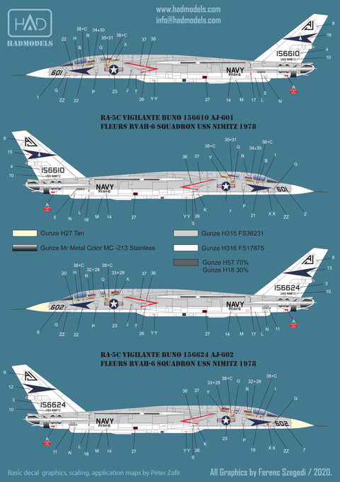 HADモデル 72220 1/72 RA-5C ヴィジランテ USS ニミッツ 1978 / パート3 デカールシート