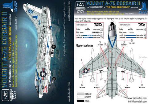 HADモデル 72222 1/72 A-7E コルセア II VA-82「ザ・マローダーズ」（「ファイナル・カウントダウン」デカールコレクション）