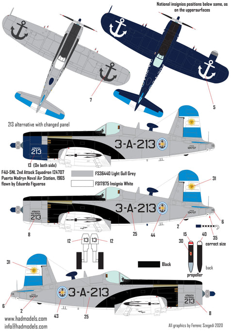 HADモデル 72229 1/72 F4U-5N / NL アルゼンチン海軍コルセア デカールシート