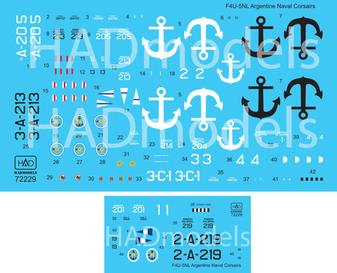 HADモデル 72229 1/72 F4U-5N / NL アルゼンチン海軍コルセア デカールシート