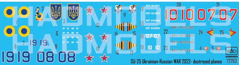 HADモデル 72263 1/72 戦争損失 - ウクライナとロシアの破壊されたSU-25のデカールシート