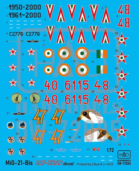 HADモデル DW-72005 1/72 MiG-21 Bis 剥離デカール