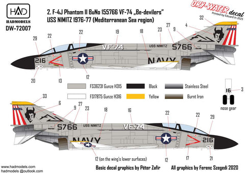 HADモデル DW-72007 1/72 F-4JファントムII ビーデビラーズ剥離デカール