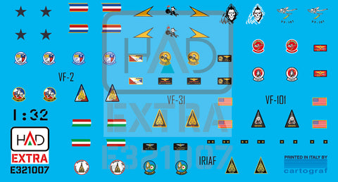 HADモデル E321007 1/32 F-14A/D ヘルメットとドレスの縫製マーキング VF-2 VF-101 VF-31 デカールシート
