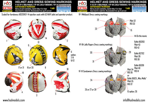 HADモデル E481002 1/48 F-14A ヘルメット＆ドレス縫製マーキング EXTENDED版デカールシート