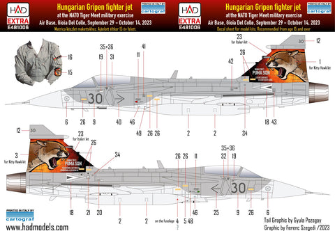 HADモデル E481006 1/48 Jas-39 グリペン タイガーミート 2023 HUNAF デカールシート