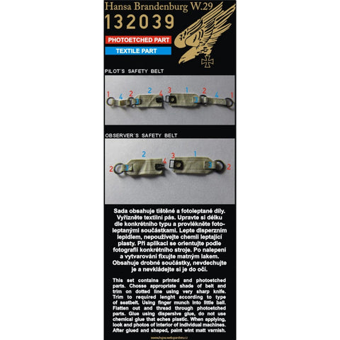 HGW 132039 1/32 ハンザ・ブランデンブルク W.29 シートベルト ２セット | ウイングナットウイングス用