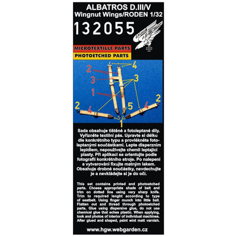 HGW 132055 1/32 アルバトロス D.III / D.Va シートベルト ２セット | ウイングナットウイングス, ローデン用
