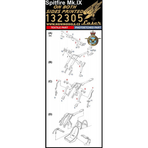 HGW 132305 1/32 スピットファイア Mk.IX シートベルト pre-cut (laser) | double-sided printing