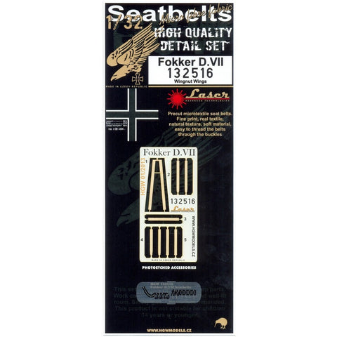 HGW 132516 1/32 フォッカー D.VII シートベルト pre-cut (laser) | ウイングナットウイングス用