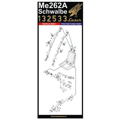 HGW 132533 1/32 メッサーシュミット Me 262A シュワルベ シートベルト pre-cut (laser) | レベル, トランぺッター用