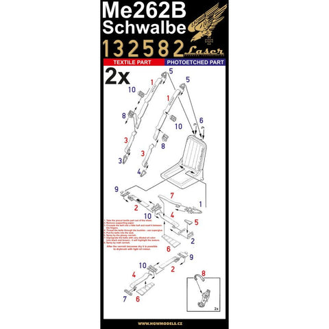 HGW 132582 1/32 メッサーシュミット Me 262B シュワルベ シートベルト pre-cut (laser) | レベル, トランぺッター用