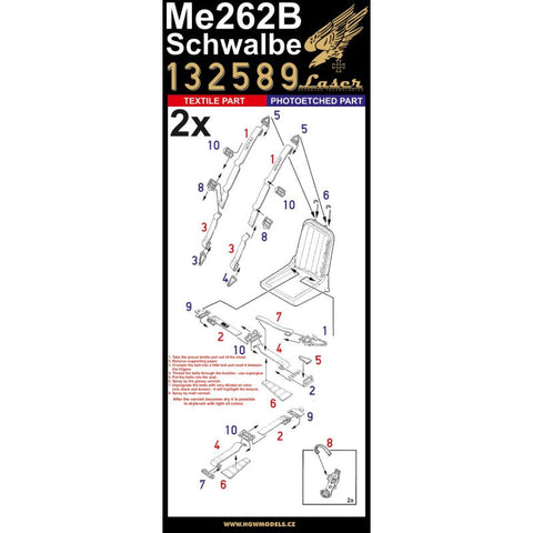 HGW 132589 1/32 メッサーシュミット Me 262B シュワルベ (オリオン) シートベルト pre-cut (laser) | レベル, トランぺッター用