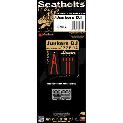 HGW 132604 1/32 ユンカース D.I シートベルト pre-cut (laser) | ウイングナットウイングス用