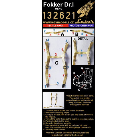 HGW 132621 1/32 フォッカー Dr. I. シートベルト pre-cut (laser)