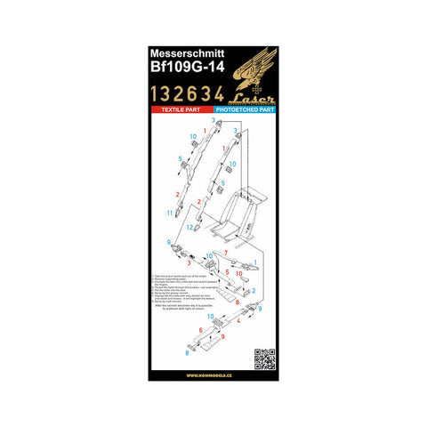 HGW 132634 1/32 Bf109G-14 - オーロン繊維 シートベルト pre-cut (laser)