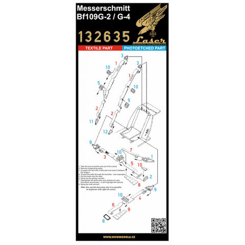 HGW 132635 1/32 Bf109G-2/4 シートベルト pre-cut (laser)