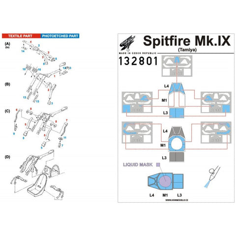 HGW 132801 1/32 スピットファイア Mk.IX シートベルト BASIC LINE: seatbelts + masks | タミヤ用