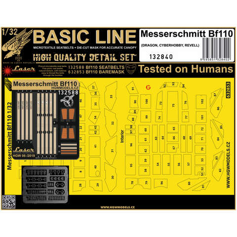 HGW 132840 1/32 メッサーシュミット Bf110 C/D シートベルト BASIC LINE: seatbelts + masks | ドラゴン, サイバーホビー, レベル用