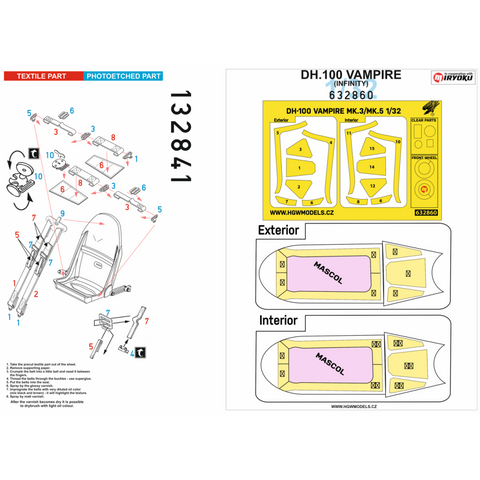 HGW 132841 1/32 DH-100 バンパイア シートベルト BASIC LINE: seatbelts + masks | インフィニティモデル用