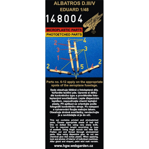 HGW 148004 1/48 アルバトロス D.III / D.V シートベルト ２セット | inc. additional PE details | エデュアルド用