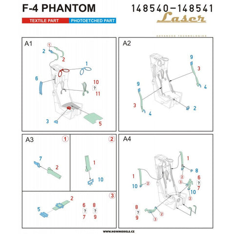 HGW 148540 1/48 F-4 ファントム (Army) シートベルト pre-cut (laser) | アカデミー, エデュアルド用