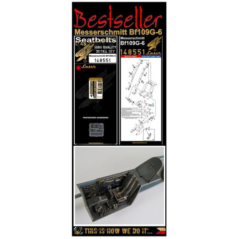 HGW 148551 1/48 メッサーシュミット Bf 109G-6 シートベルト pre-cut (laser)