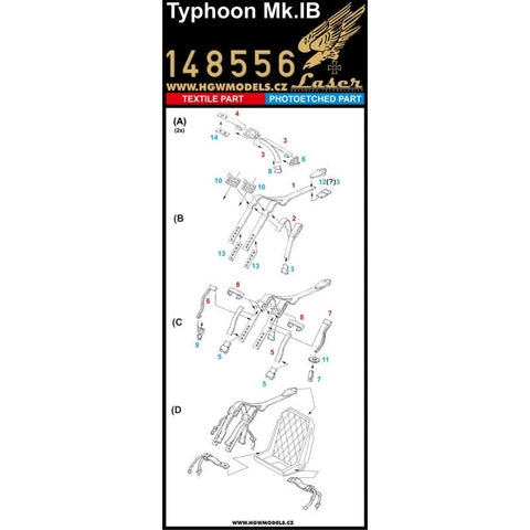 HGW 148556 1/48 タイフーン Mk.IB シートベルト pre-cut (laser)