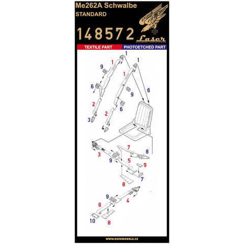 HGW 148572 1/48 Me262A シュワルベ (スタンダード) シートベルト pre-cut (laser)