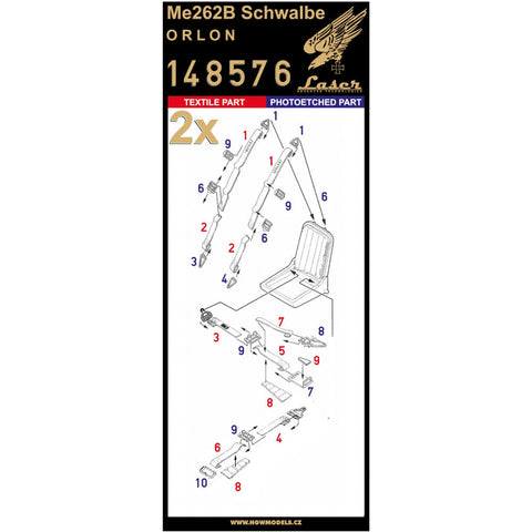 HGW 148576 1/48 Me262B シュワルベ (オリオン) シートベルト pre-cut (laser)