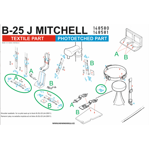 HGW 148580 1/48 B-25J ミッチェル (ホワイト) シートベルト pre-cut (laser)