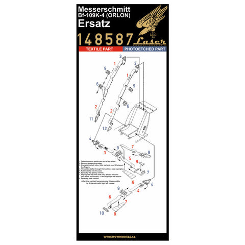 HGW 148587 1/48 Bf 109K-4 オリオン (Ersatz) シートベルト pre-cut (laser)